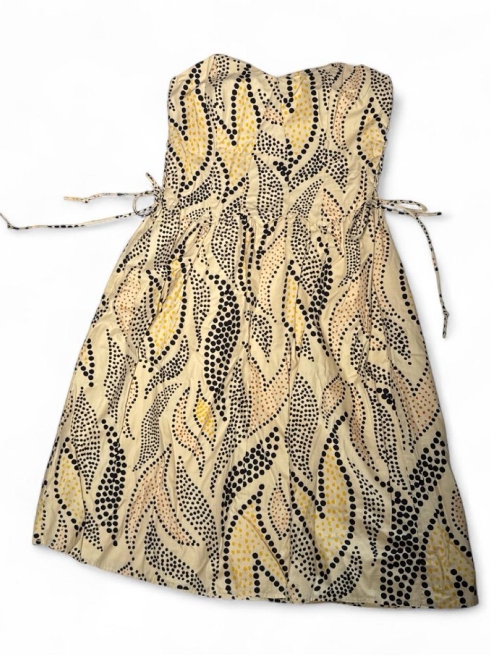 Anna Cream Strapless Dress with Black Dot Print